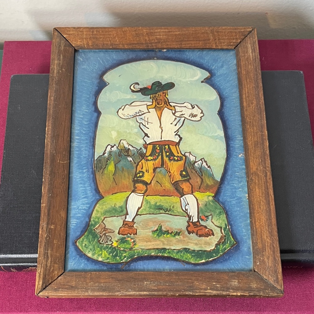 Vintage Reverse Hand Painted Rare German Folk Art Yodeler Framed